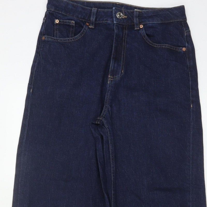 Marks and Spencer Women's Blue UK 10 Long High Rise Wide-Leg Stretch Jeans