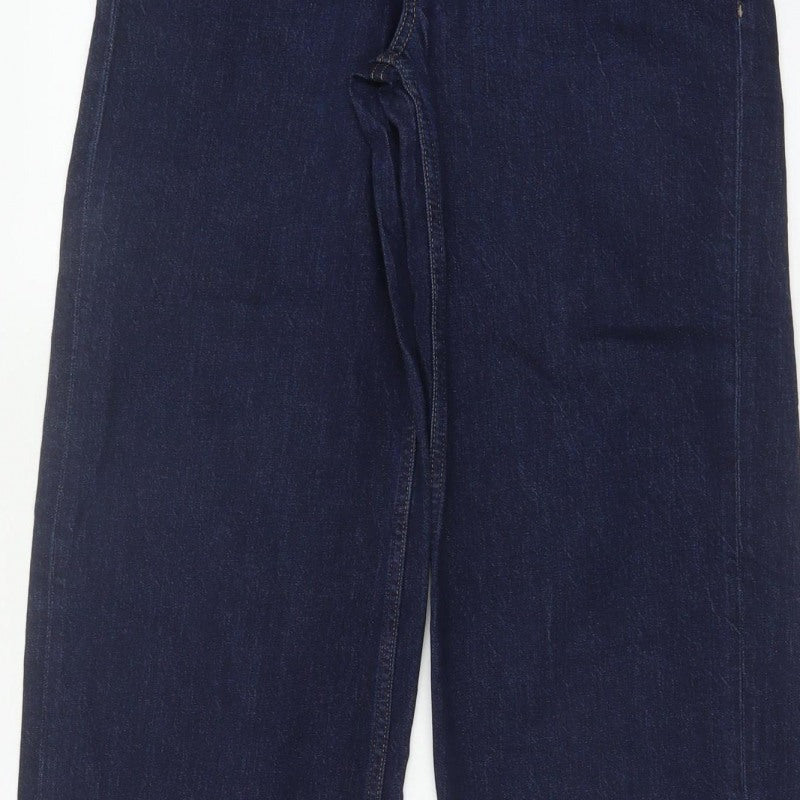 Marks and Spencer Women's Blue UK 10 Long High Rise Wide-Leg Stretch Jeans