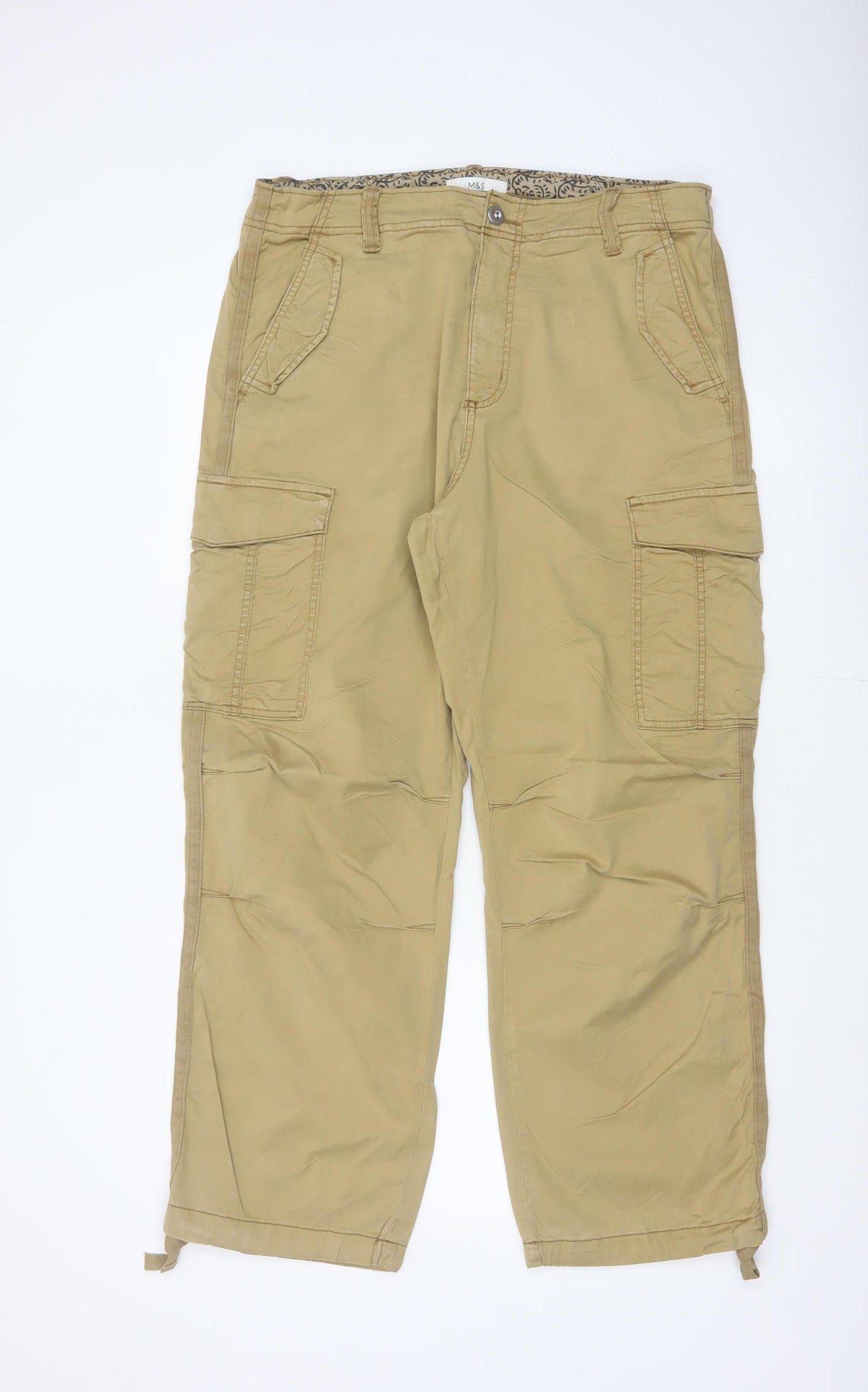 M&S Women’s Beige Size 16 Regular Cargo Trousers Adjustable Hem
