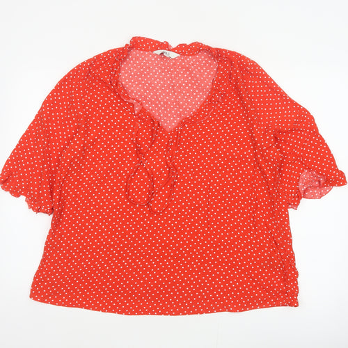 Marks and Spencer Women Red Polka Dot Ruffle V-Neck Blouse Size 12