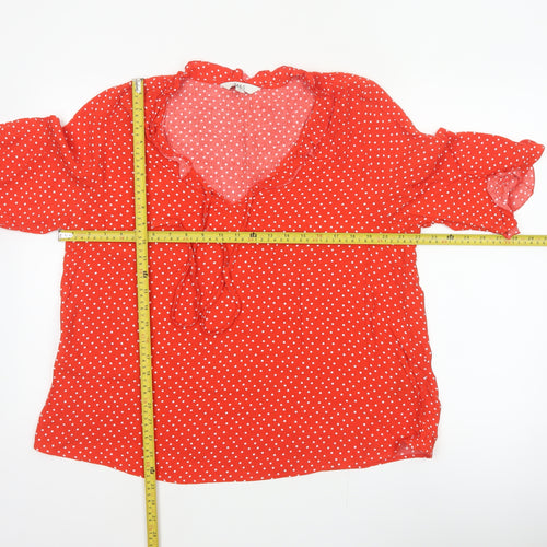 Marks and Spencer Women Red Polka Dot Ruffle V-Neck Blouse Size 12