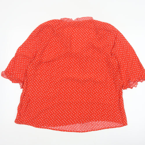 Marks and Spencer Women Red Polka Dot Ruffle V-Neck Blouse Size 12
