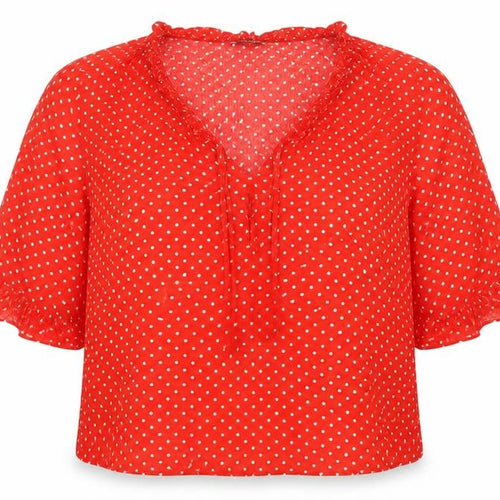Marks and Spencer Women Red Polka Dot Ruffle V-Neck Blouse Size 12
