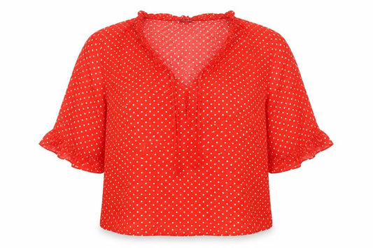Marks and Spencer Women Red Polka Dot Ruffle V-Neck Blouse Size 12