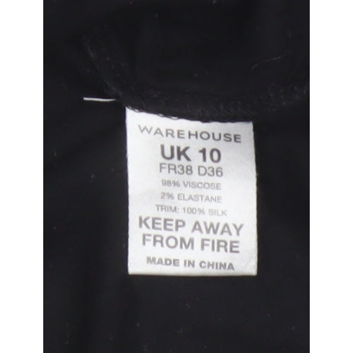 Warehouse Women Black UK 10 Ruffle Sheer Silk Trim Stretch Blouse