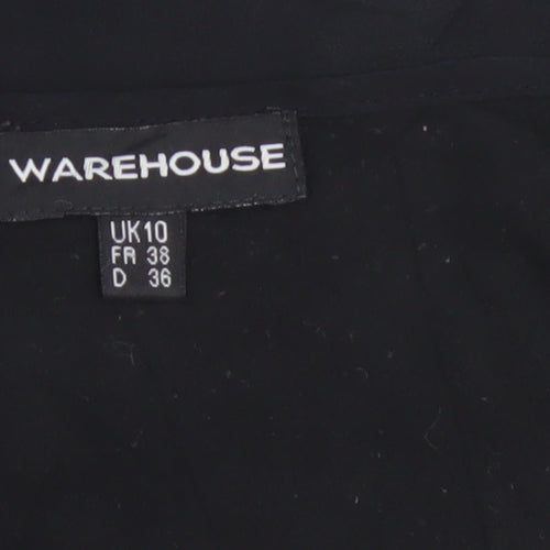 Warehouse Women Black UK 10 Ruffle Sheer Silk Trim Stretch Blouse