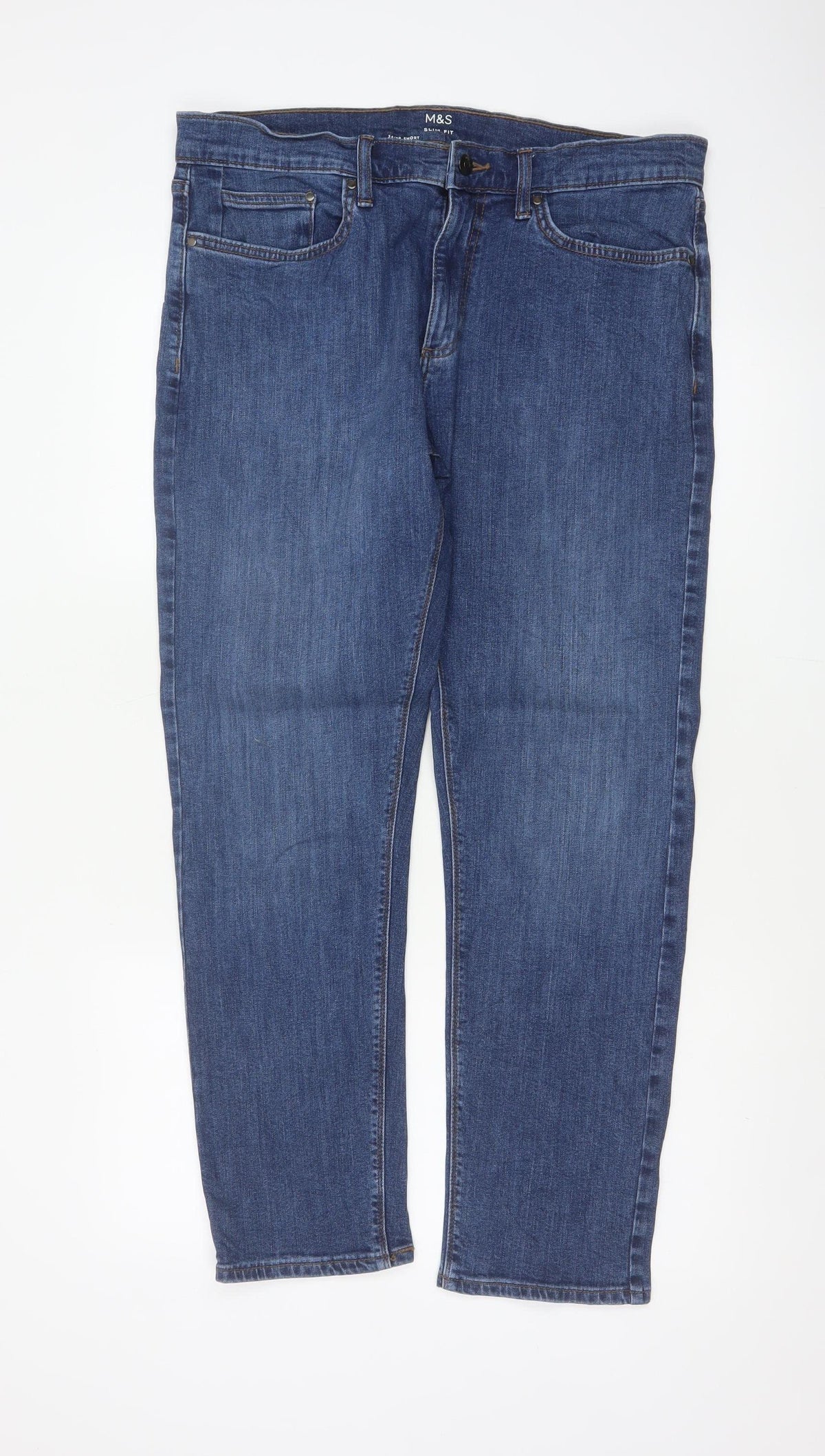 Marks & Spencer Men’s Blue Slim Fit Straight Jeans W34 L29 Short