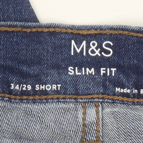 Marks & Spencer Men’s Blue Slim Fit Straight Jeans W34 L29 Short