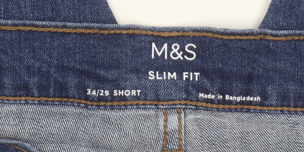 Marks & Spencer Men’s Blue Slim Fit Straight Jeans W34 L29 Short
