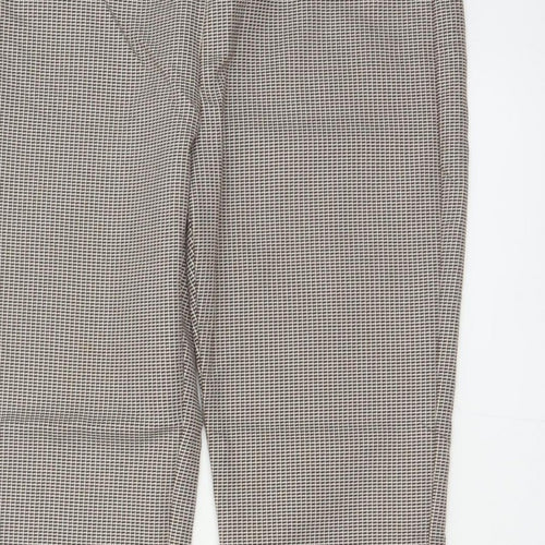 Mango Women Brown Check High Waist Tapered Dress Trousers UK 10