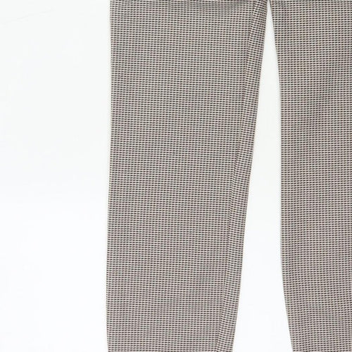 Mango Women Brown Check High Waist Tapered Dress Trousers UK 10