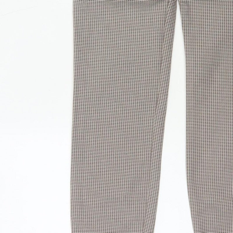 Mango Women Brown Check High Waist Tapered Dress Trousers UK 10
