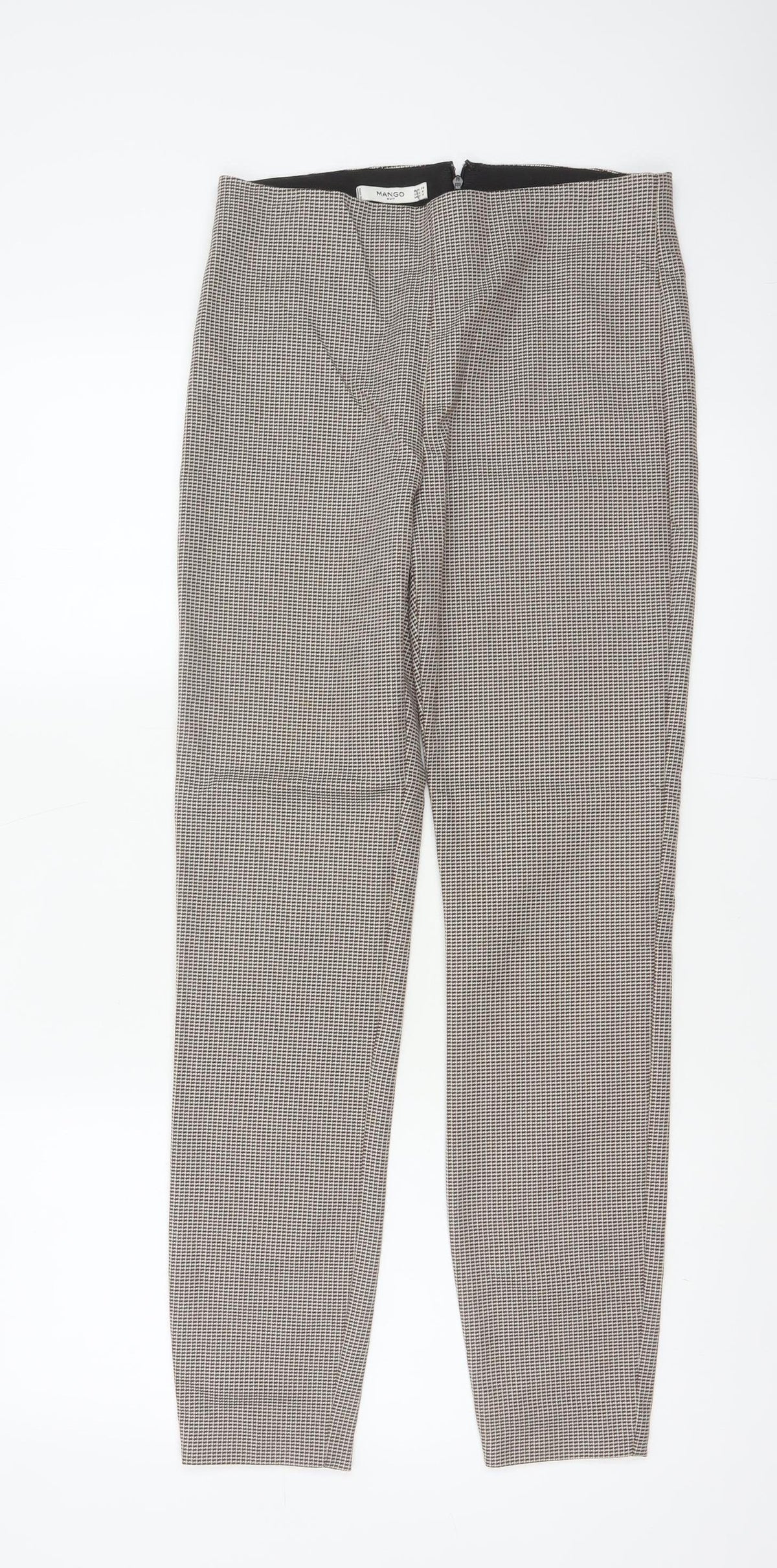 Mango Women Brown Check High Waist Tapered Dress Trousers UK 10