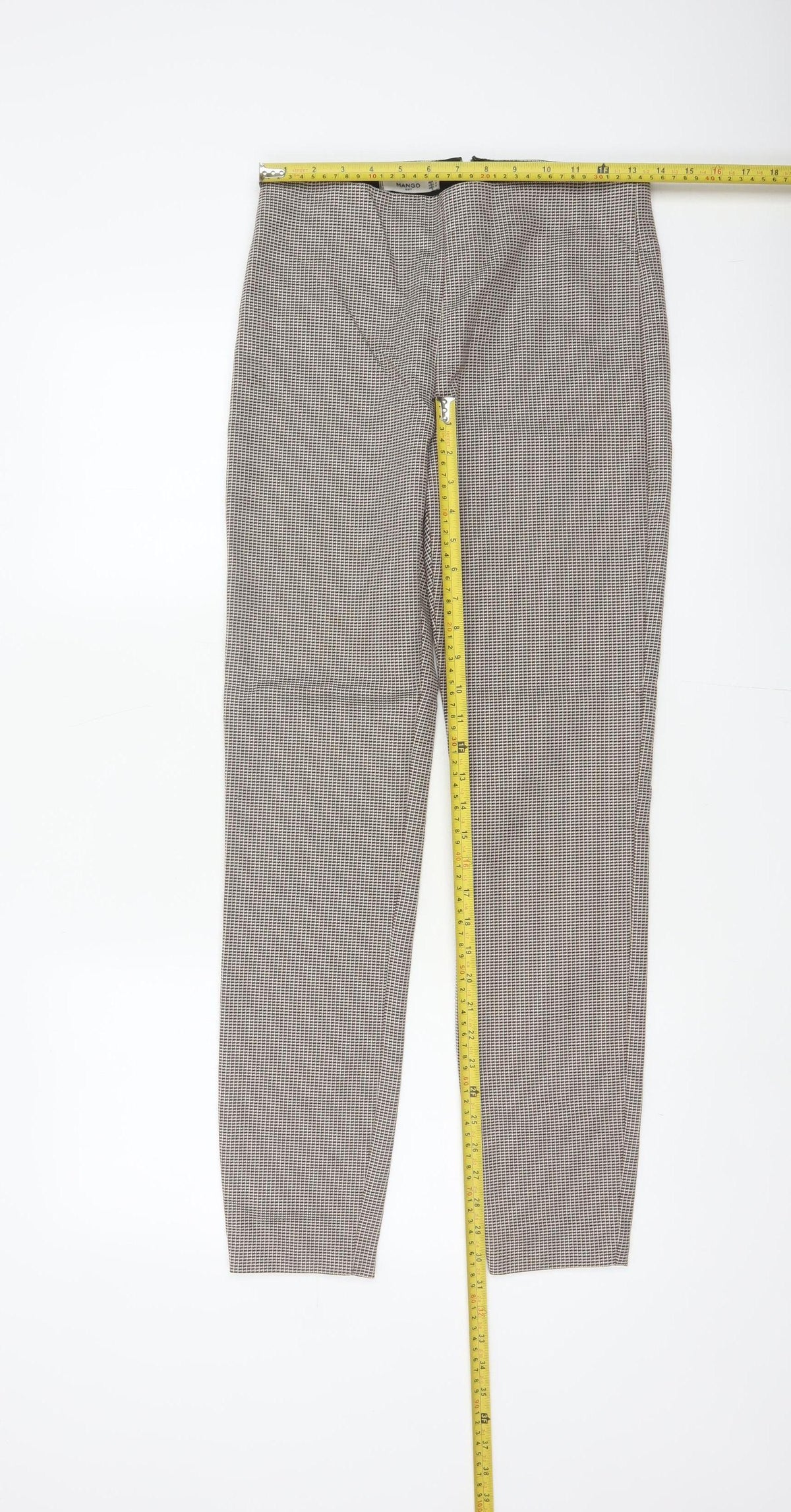 Mango Women Brown Check High Waist Tapered Dress Trousers UK 10