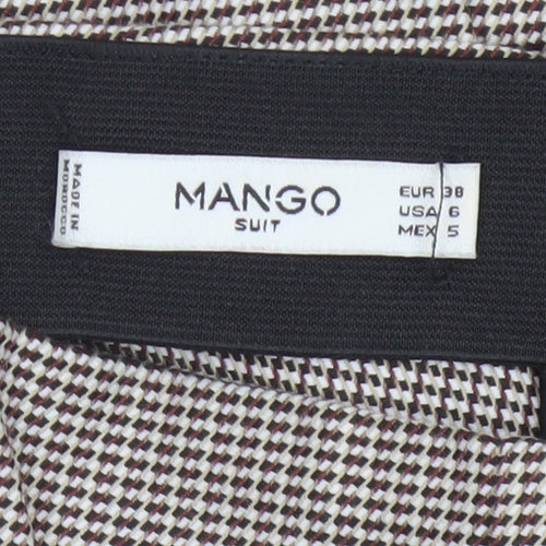 Mango Women Brown Check High Waist Tapered Dress Trousers UK 10