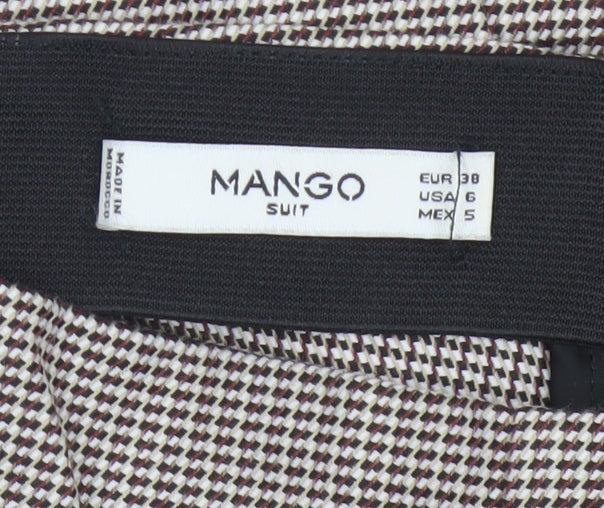 Mango Women Brown Check High Waist Tapered Dress Trousers UK 10