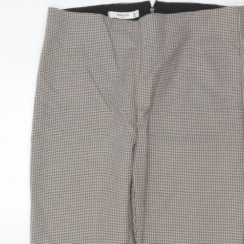 Mango Women Brown Check High Waist Tapered Dress Trousers UK 10