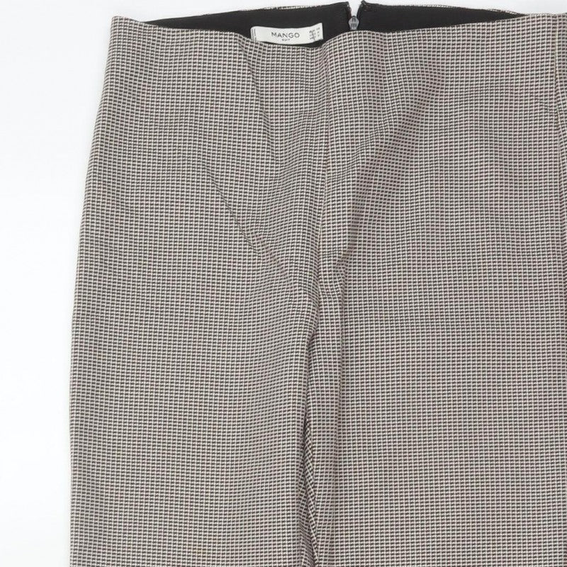 Mango Women Brown Check High Waist Tapered Dress Trousers UK 10
