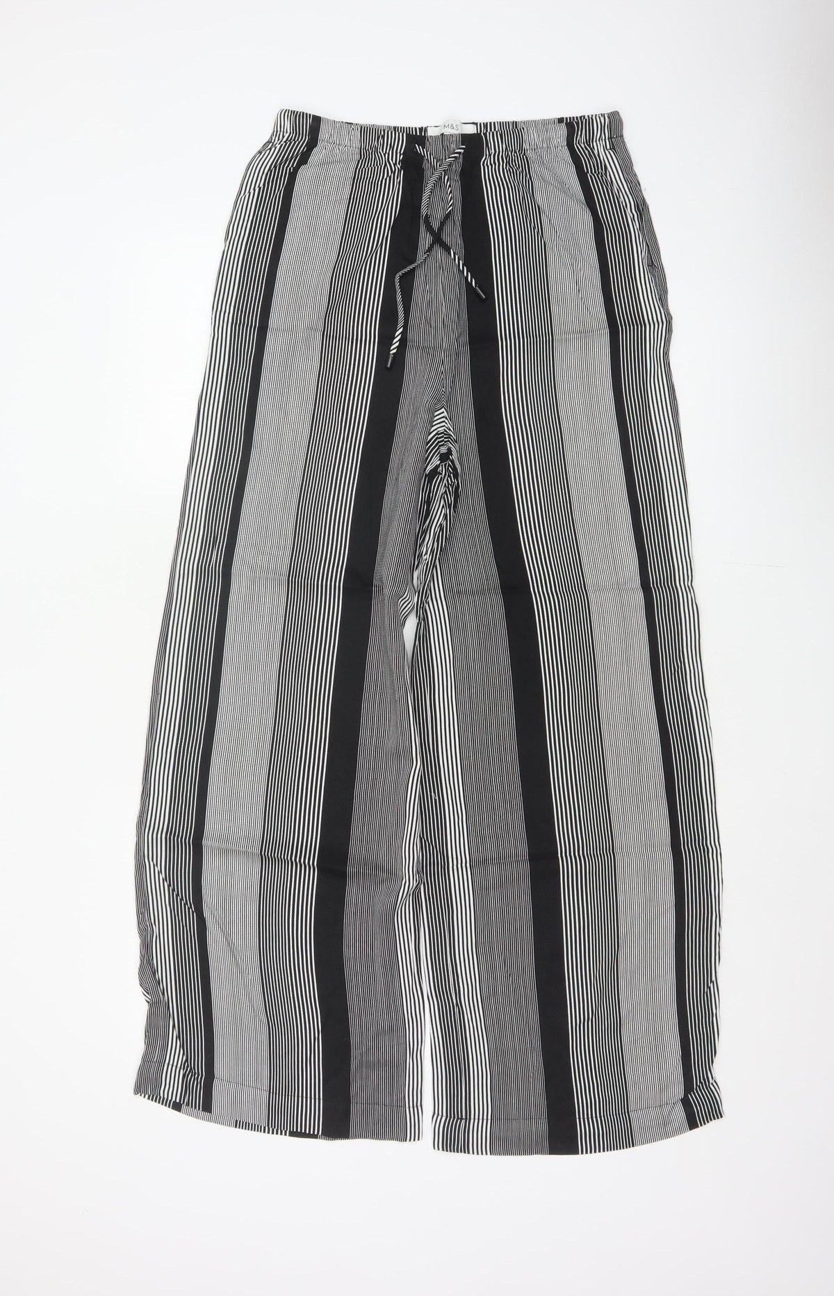 Marks & Spencer Women Black White UK 8 Wide Leg Striped Cropped Trousers