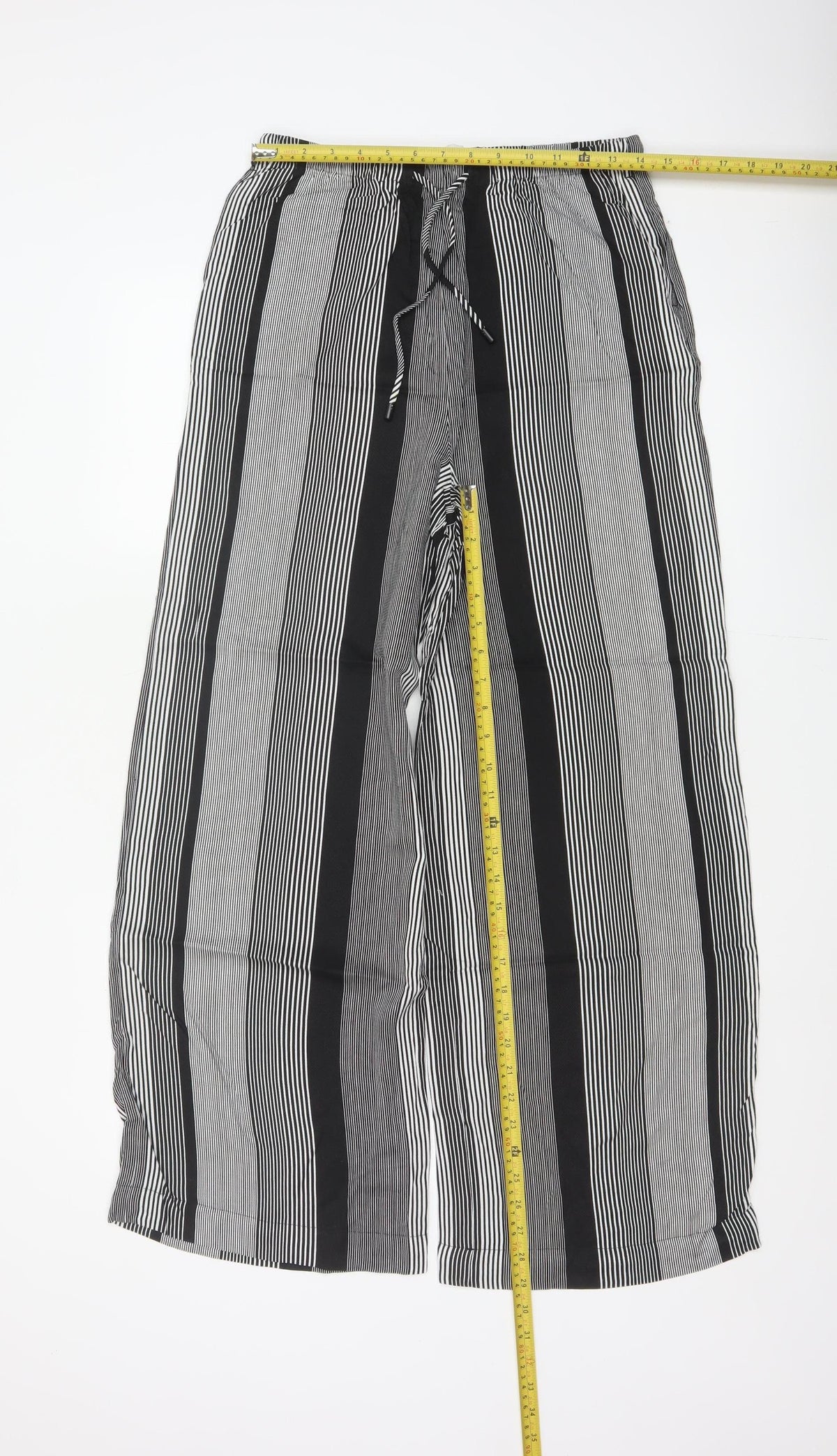 Marks & Spencer Women Black White UK 8 Wide Leg Striped Cropped Trousers