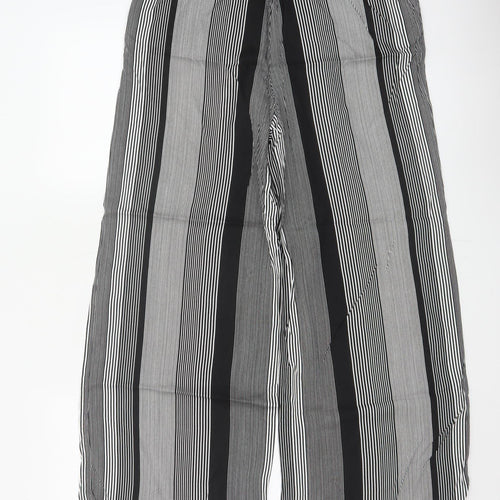 Marks & Spencer Women Black White UK 8 Wide Leg Striped Cropped Trousers