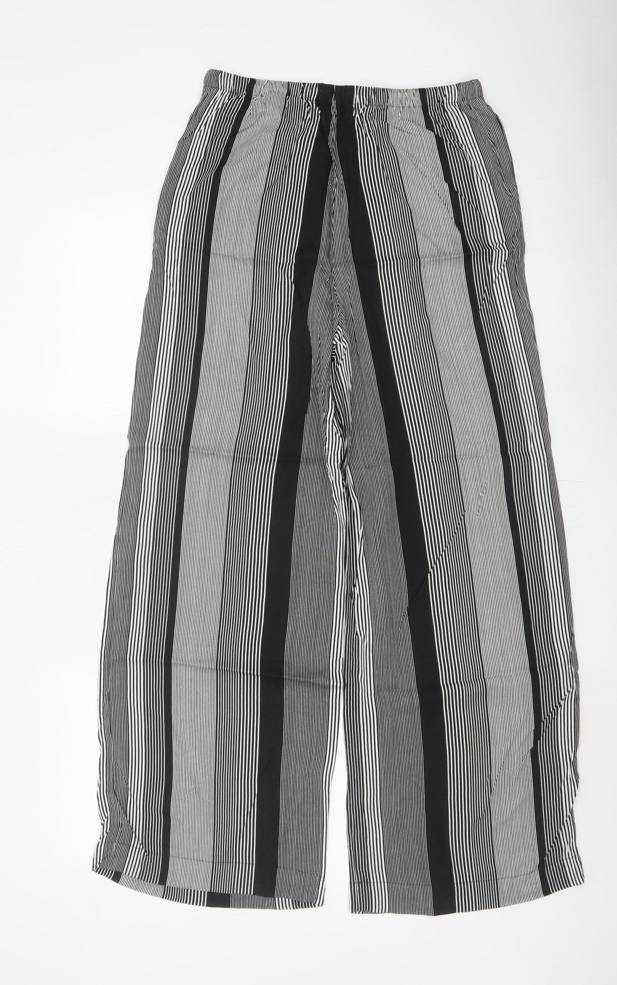 Marks & Spencer Women Black White UK 8 Wide Leg Striped Cropped Trousers