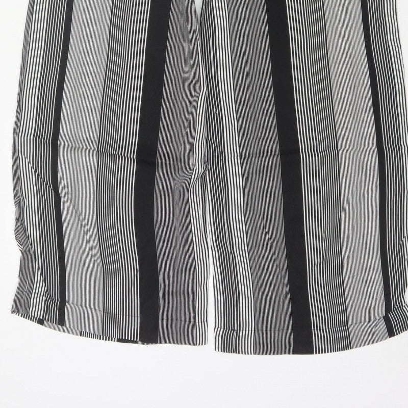 Marks & Spencer Women Black White UK 8 Wide Leg Striped Cropped Trousers