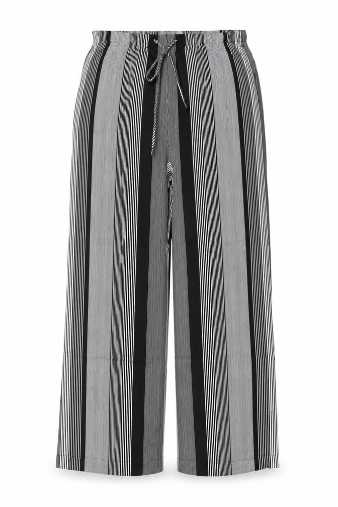 Marks & Spencer Women Black White UK 8 Wide Leg Striped Cropped Trousers