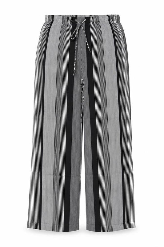 Marks & Spencer Women Black White UK 8 Wide Leg Striped Cropped Trousers