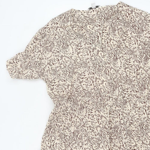 M&S Women Beige Animal Print Petite 16 Fit & Flare Dress