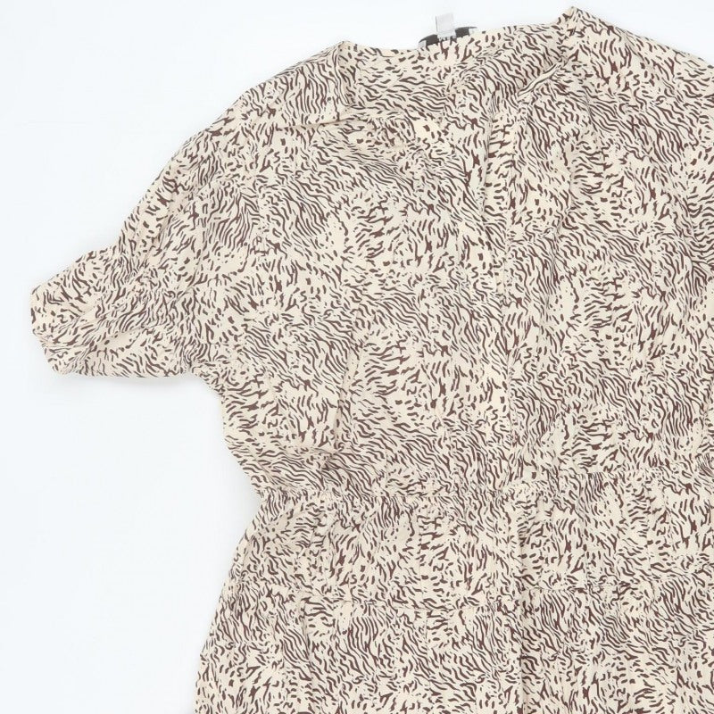 M&S Women Beige Animal Print Petite 16 Fit & Flare Dress