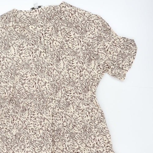 M&S Women Beige Animal Print Petite 16 Fit & Flare Dress