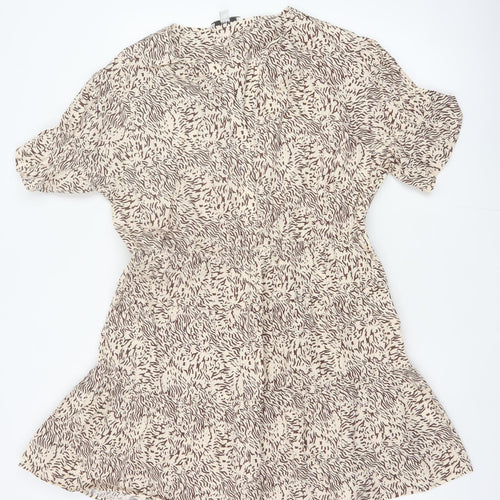 M&S Women Beige Animal Print Petite 16 Fit & Flare Dress