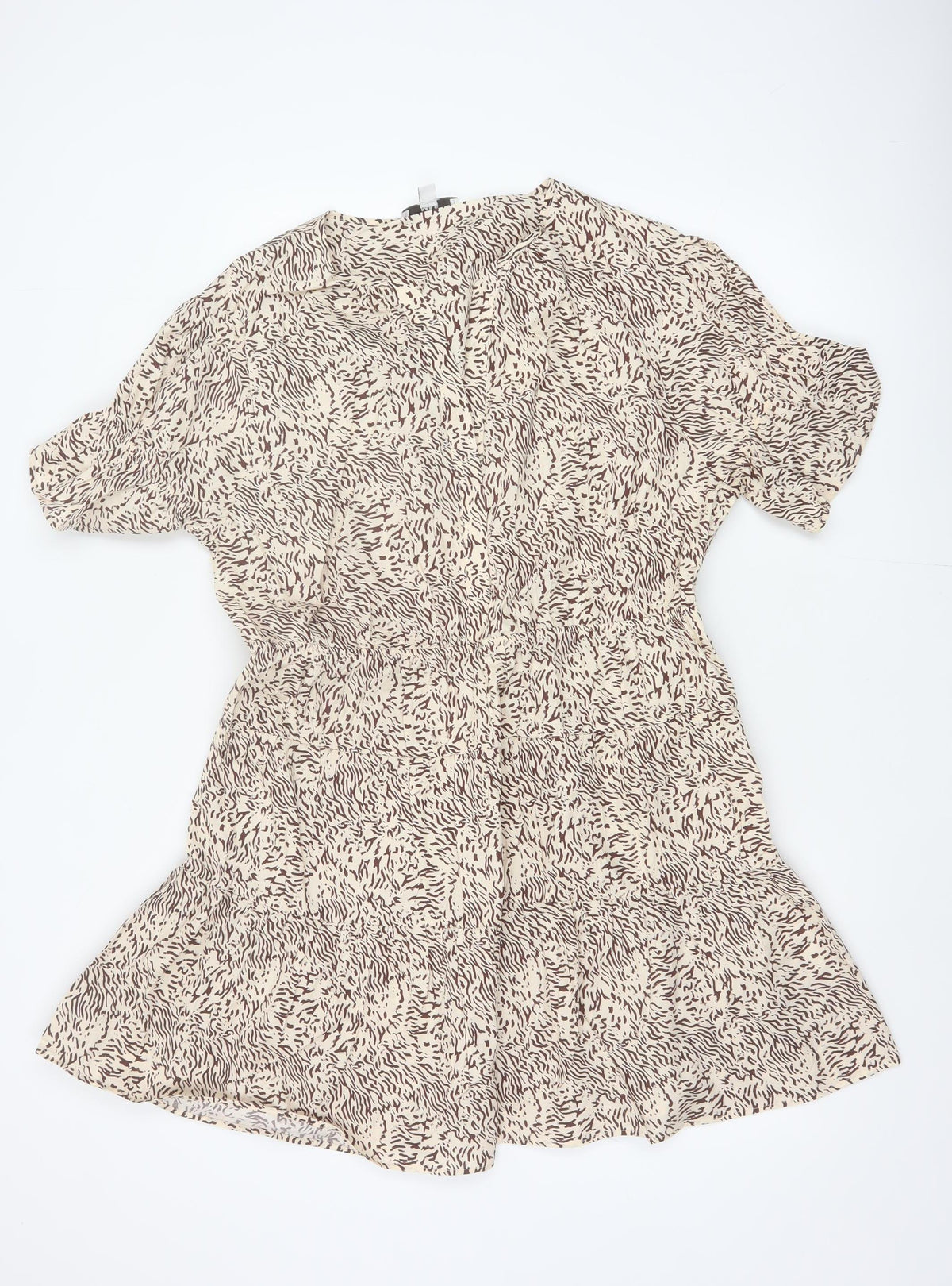 M&S Women Beige Animal Print Petite 16 Fit & Flare Dress