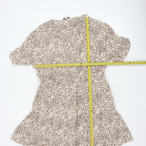 M&S Women Beige Animal Print Petite 16 Fit & Flare Dress