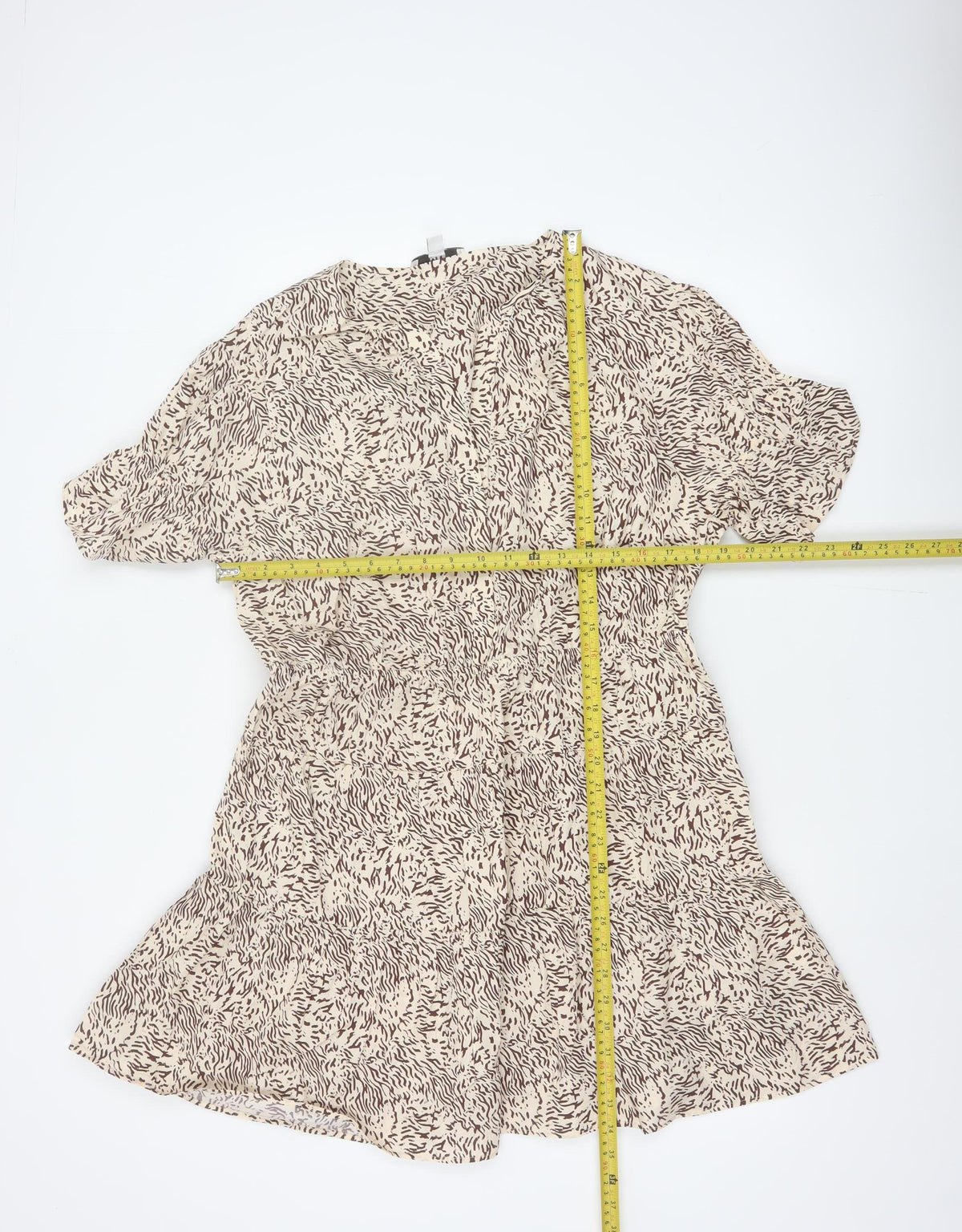 M&S Women Beige Animal Print Petite 16 Fit & Flare Dress