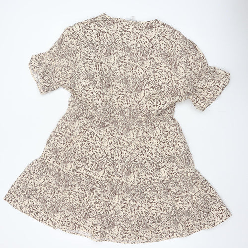 M&S Women Beige Animal Print Petite 16 Fit & Flare Dress