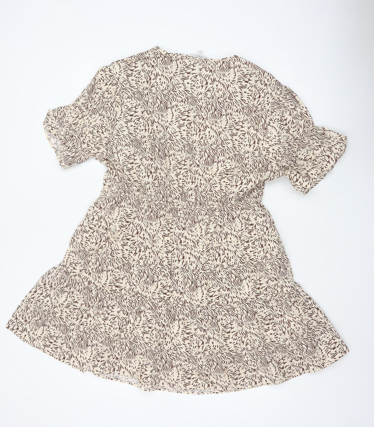 M&S Women Beige Animal Print Petite 16 Fit & Flare Dress