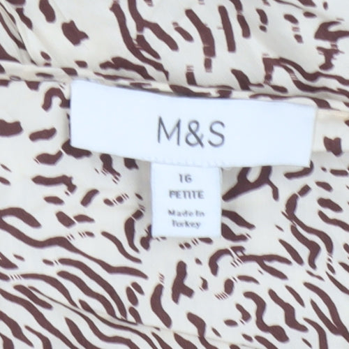 M&S Women Beige Animal Print Petite 16 Fit & Flare Dress