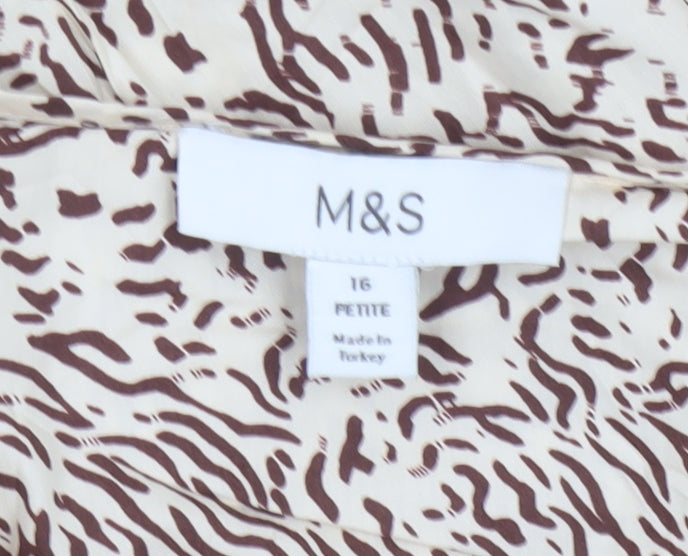 M&S Women Beige Animal Print Petite 16 Fit & Flare Dress