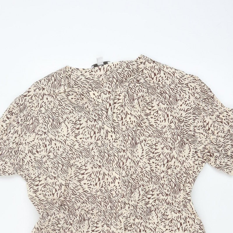 M&S Women Beige Animal Print Petite 16 Fit & Flare Dress