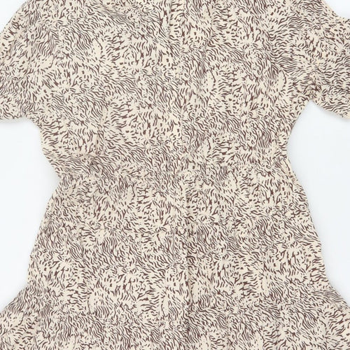 M&S Women Beige Animal Print Petite 16 Fit & Flare Dress