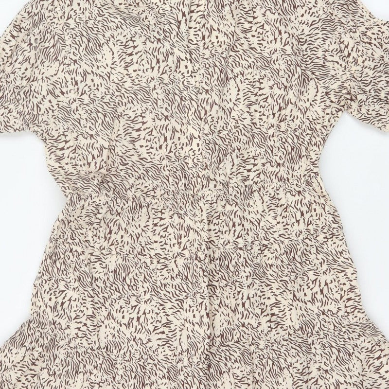 M&S Women Beige Animal Print Petite 16 Fit & Flare Dress
