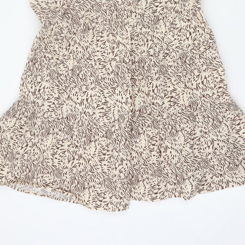 M&S Women Beige Animal Print Petite 16 Fit & Flare Dress