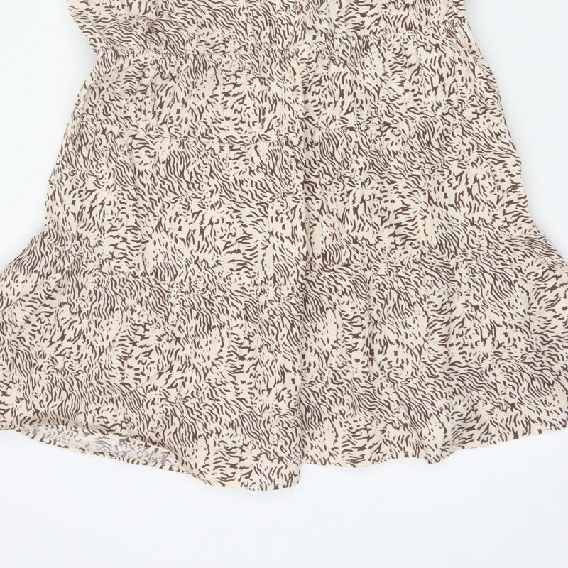M&S Women Beige Animal Print Petite 16 Fit & Flare Dress