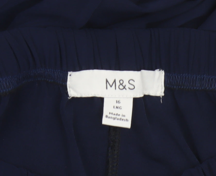 Marks and Spencer Women’s Navy Wide-Leg Trousers Size 16 Long