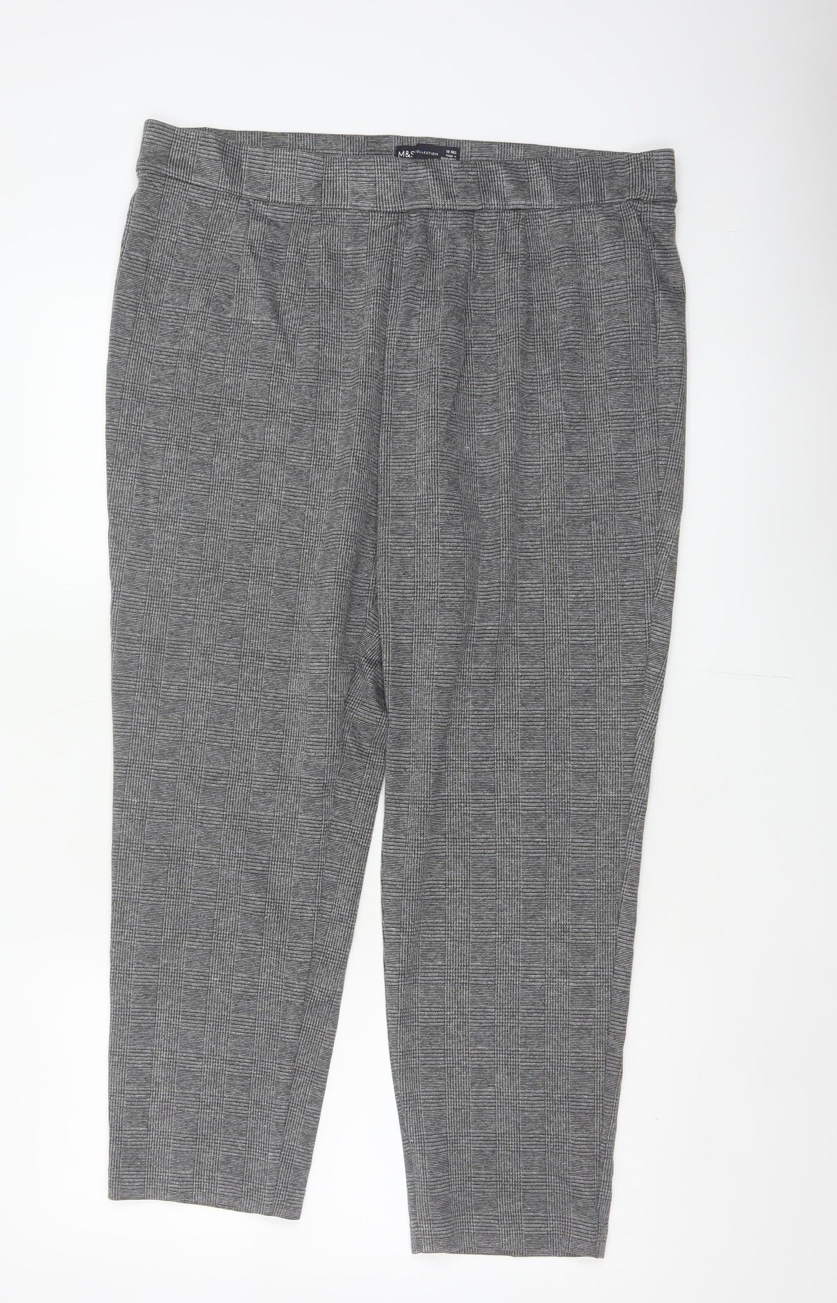 Marks and Spencer Women Grey UK 18 Geometric Tapered Stretch Trousers