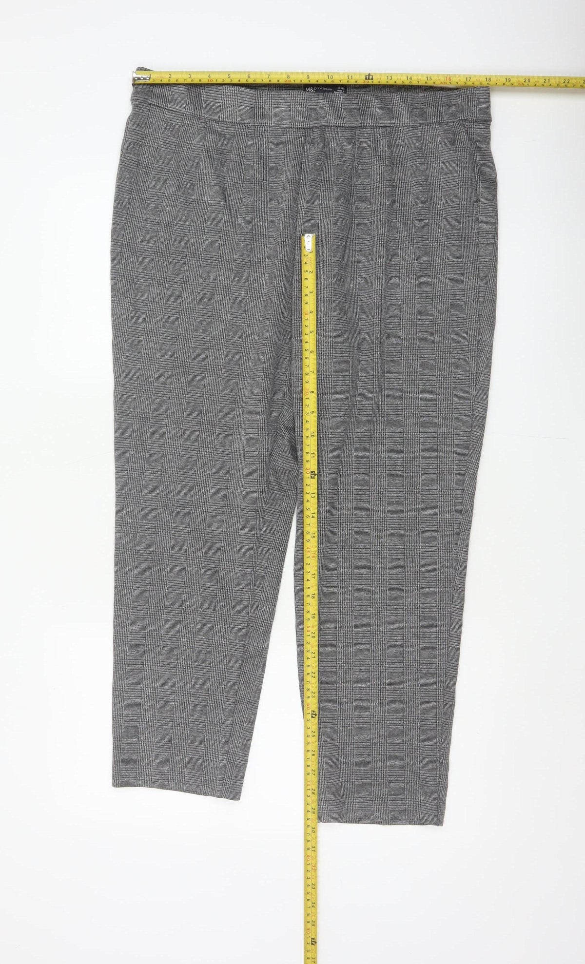 Marks and Spencer Women Grey UK 18 Geometric Tapered Stretch Trousers