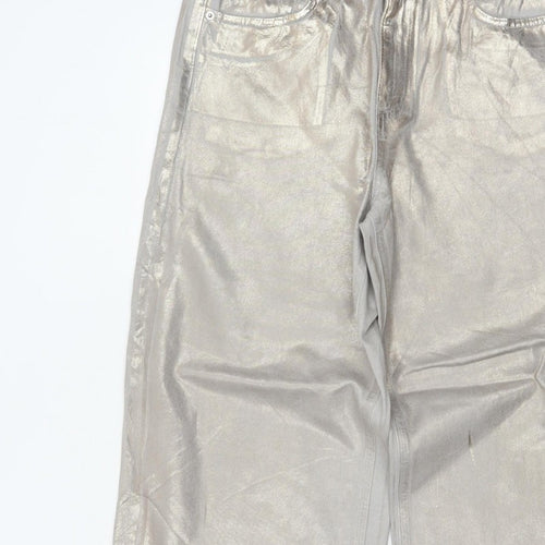 Marks and Spencer Women Silver UK 14 Wide Leg Metallic Jeans