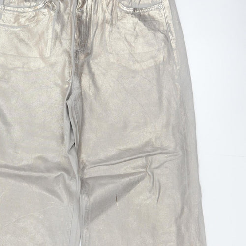 Marks and Spencer Women Silver UK 14 Wide Leg Metallic Jeans
